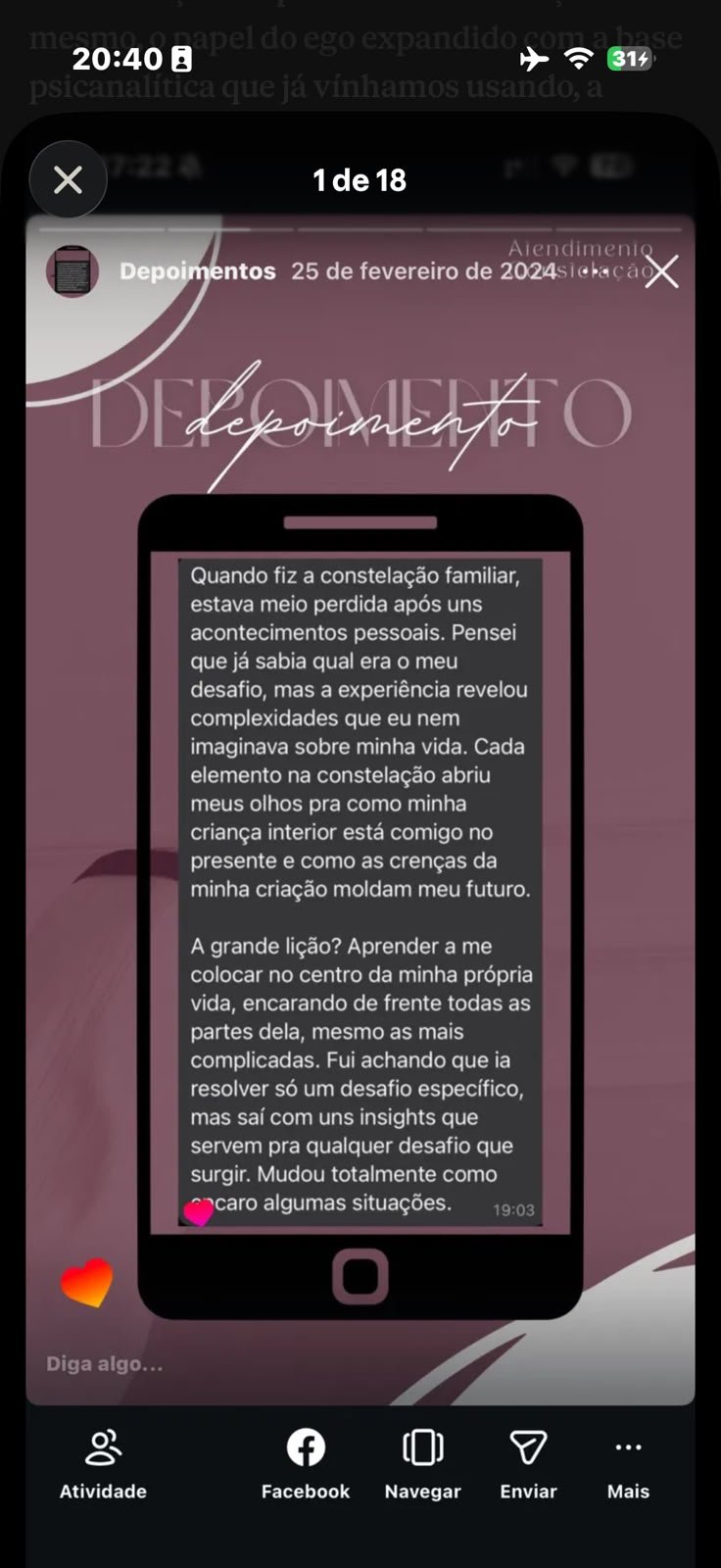 Print do depoimento